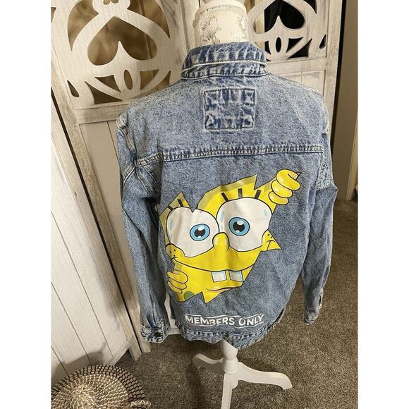 Nickelodeon Members Only Jacket Blue Denim SpongeBob Graphic Trucker Medium - Picture 2 of 7